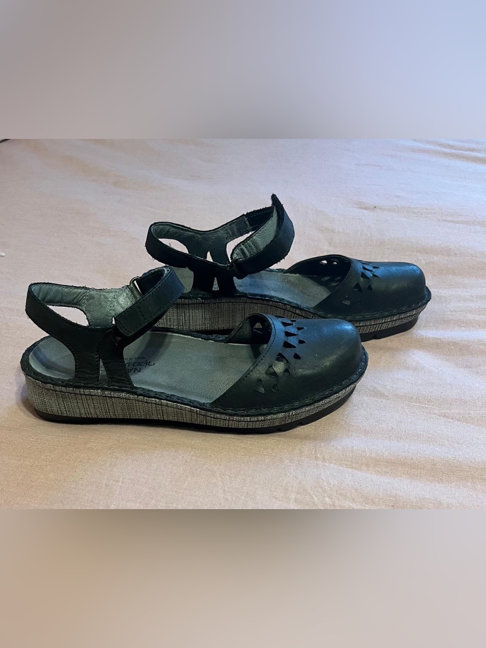 Naot Black Leather Slingback Sandals